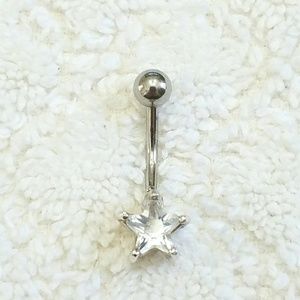 Five Star Flower Cut CZ 925 SS 316L Navel Ring